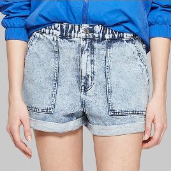 elastic denim shorts